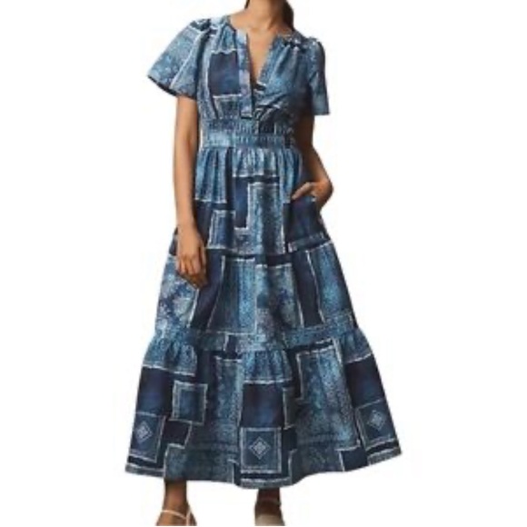 Anthropologie Dresses & Skirts - Anthropologie Somerset Maxi Dress New Faux Denim Patchwork Silver/Argent Size XL